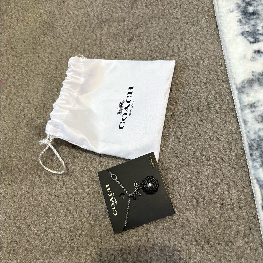 Authentic Coach Silver Chain with Black Pendant Necklace.